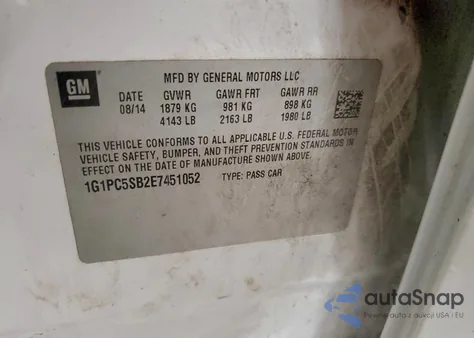 2014 Chevrolet Cruze Lt from USA, damaged, VIN 1G1PC5SB2E7451052